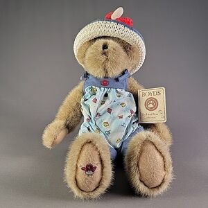 Boyds Bears Plush with Blue Outfit and Hat With Red Bird